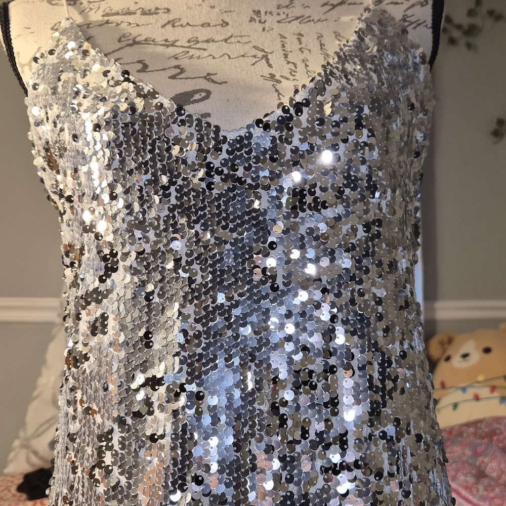 Unk Dazzling Silver Sequin Gown